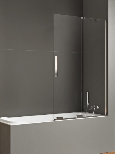SMART Badekarvegg med skyvedør i høyglans krom 120x150