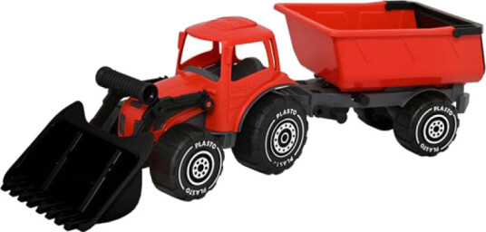 Plasto Traktor m/ frontlaster og tilhenger 55cm Rød Plasto Traktor m/ frontlaster og tilhenger 55cm Rød