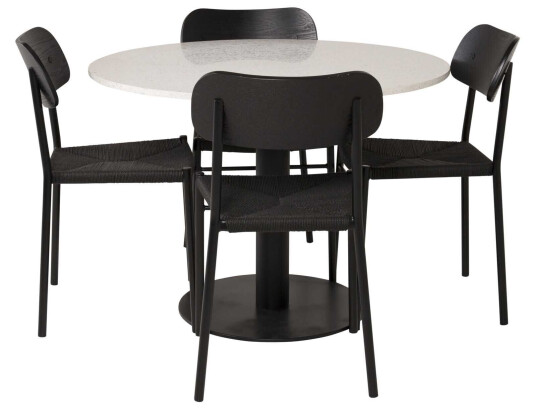 Venture Design Razzia & Polly spisegruppe Hvit/svart 4 st stoler & bord 106 cm