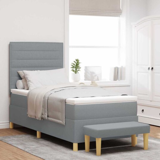 box spring seng med madrass & benk lys grå 80x200 cm stoff