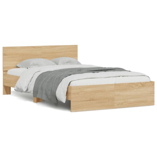  Sengeramme med hodegavl og LED sonoma eik 135x190 cm 8721012248496