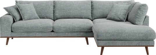 Copenhagen Premium 4 personers Højrevendt L formet Dyb Chaiselongsofa i Chenille Grå/blå