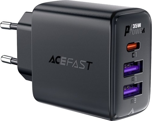Acefast A57 Pd 35W Gan Lader 2 X Usb A + Usb C Med 3 Porter Svart