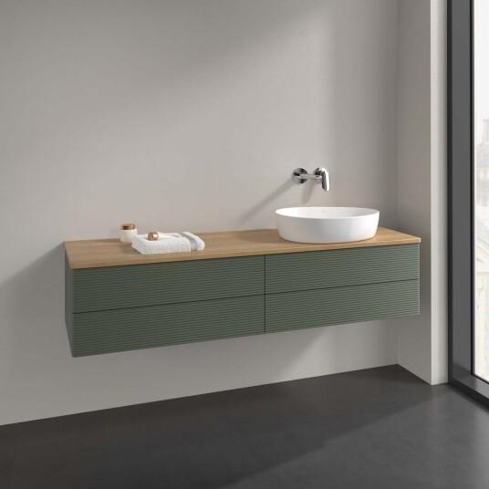 Villeroy & Boch Antao Servantskap med 4 skuffer 160x50x36 cm m/lys Grønn Matt/Eik Villeroy & Boch Antao Servantskap med 4 skuffer 160x50x36 cm m/lys Grønn Matt/Eik