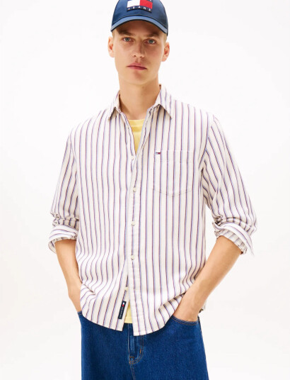Tommy Jeans Tjm Rlx Stripe Twill Shirt   White   L