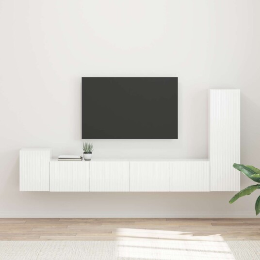 TV benksett Veggmontert 3 pcs Høyglanset hvit Konstruert tre TV benksett Veggmontert 3 pcs Høyglanset hvit Konstruert tre