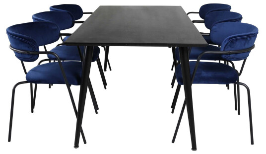 Venture Design Dipp & Arrow spisegruppe Svart/blå 6 st stoler & bord 180 x 90 cm