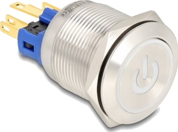 Delock - Push Button - For 22 Mm Installation, 6 X Solder Connection, White Led Power Symbol And Ring - Panelmonterbar - Ac 230 V - Sølv