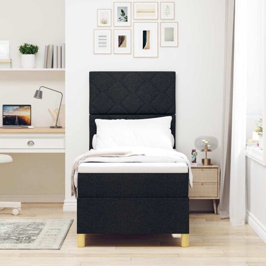  Box Spring Bed med madrass svart 80x200 cm stoff