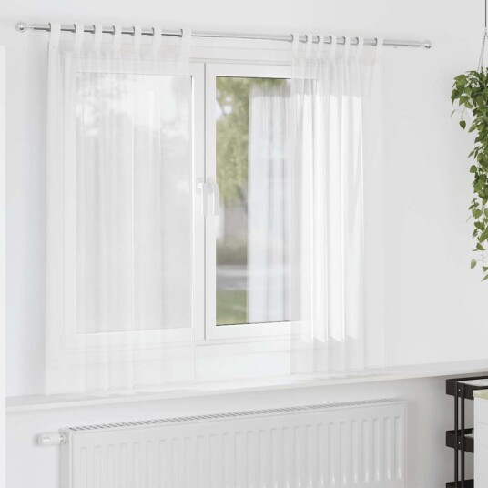 Voile gardiner med stanglommer 2 stk hvit 8721158552570