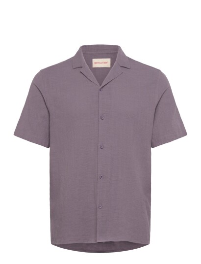 Revolution Short Sleeved Cuban Shirt Purple L Revolution Short Sleeved Cuban Shirt Purple L