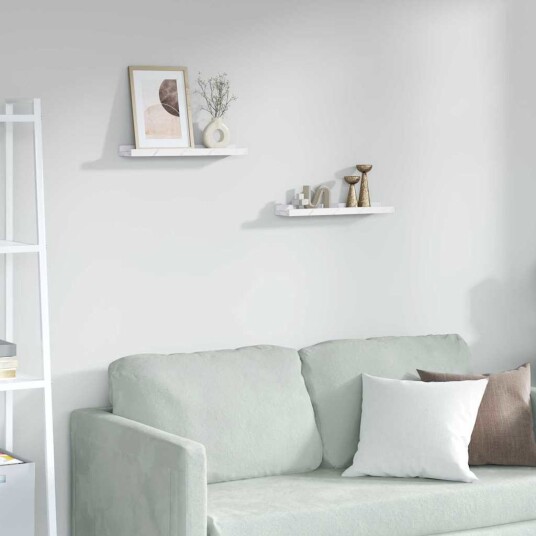 Vegghylle 2 pcs Hvit marmor 40 x 9 x 3 cm Konstruert tre
