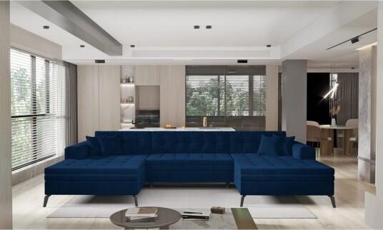 Hjørnesofa Eltap Vertizo 350x170x93 cm Velvetmat 40 Mørk Blå Symmetrisk