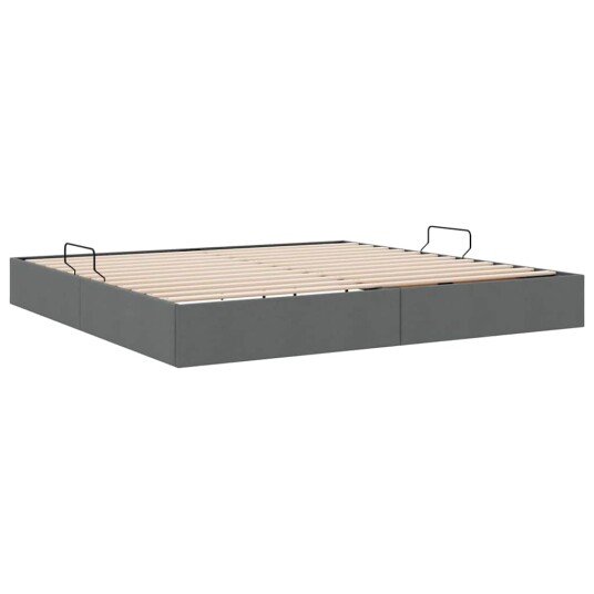 Seng med Oppbevaring med madrass Mørkegrå 200 x 200 cm stoff