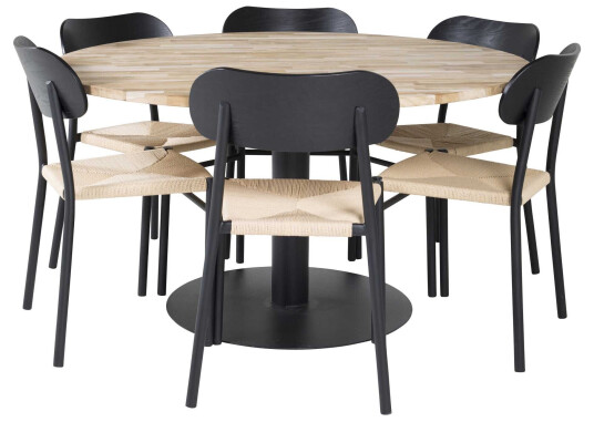 Venture Design Cirebon & Polly spisegruppe Natur/svart 6 st stoler & bord 140 cm