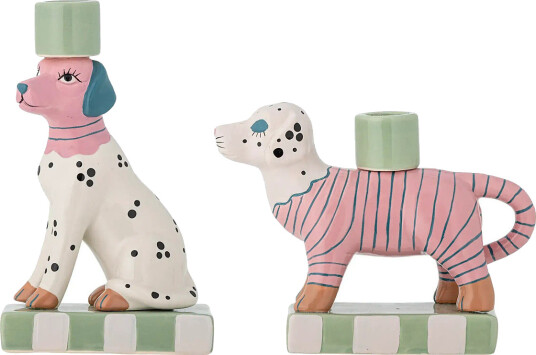 Bloomingville Doglie Håndmalt Lysestake Sett med 2 - Unik Design 18,5 CM