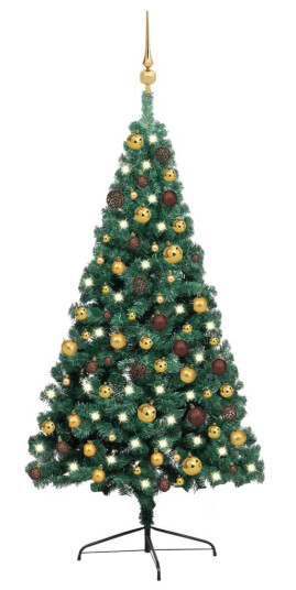 vidaXL Kunstig halvt juletre med lysdioder og kulesett 120 cm grønn