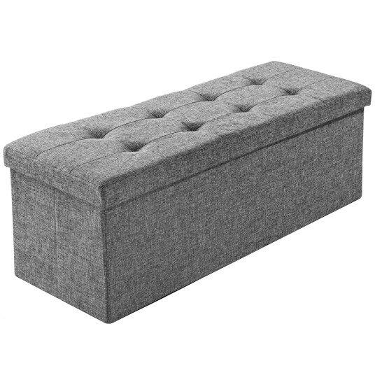 tectake Sammenleggbar puff m/oppbevaring rektangel Polyester 110x38x38cm - lysegrå