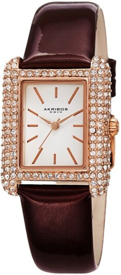 Akribos XXIV Dameklokke AK1068BR Crystal Hvit/Lær