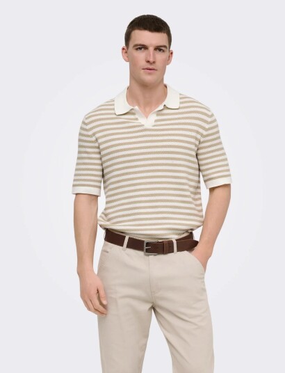 ONLY & SONS Onsserge Reg Ss Split Neck Knit Cream XXL