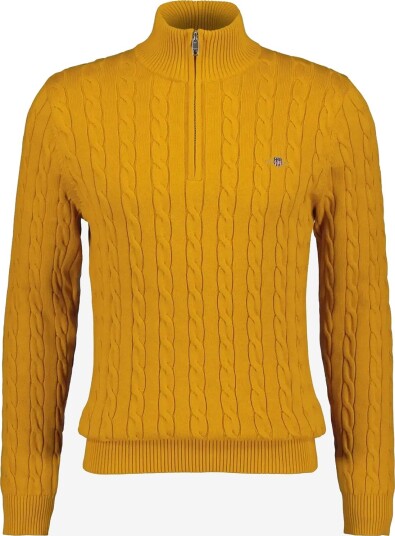Gant Cable Knit Half Zip Sweater BURNT YELLOW L Gant Cable Knit Half Zip Sweater BURNT YELLOW L
