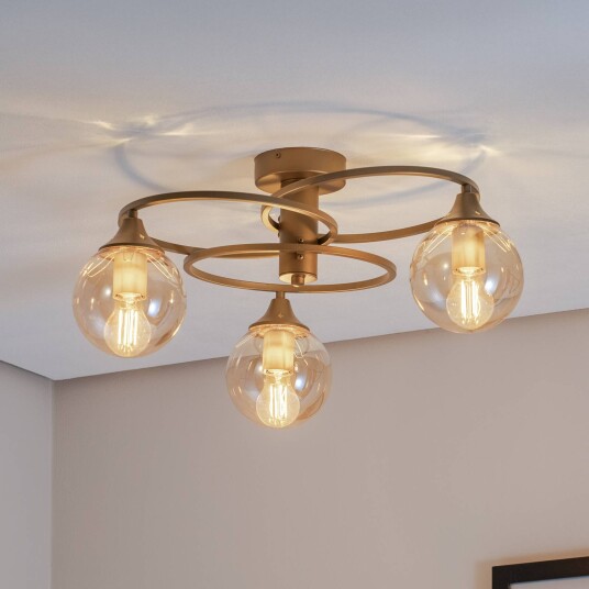 Avonni Binah taklampe rav/antikk gull 3 lyskilder Ø 60 cm glass/metall