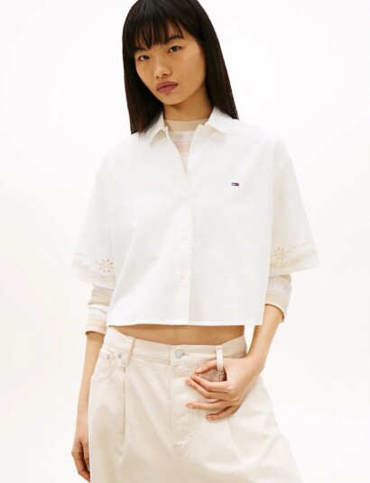 Tommy Jeans Tjw Broderie Linen Shirt   White   M