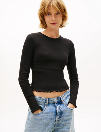 Tommy Jeans Tjw Slim Sh Lettuce Edge Rib Ls Black XL Tommy Jeans Tjw Slim Sh Lettuce Edge Rib Ls Black XL
