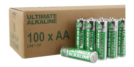 Deltaco Ultimate Alkaline batteries, LR6/AA size, 100-pack bulk