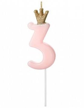 Tallet 3 Rosa Kakelys med Gullkrone 9,5 cm