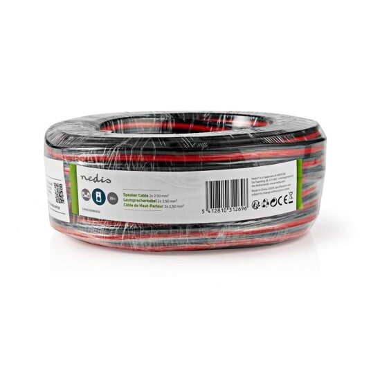 Nedis 25m Høyttalerkabel 2x2.5mm² CCA Rund PVC Rød/Sort