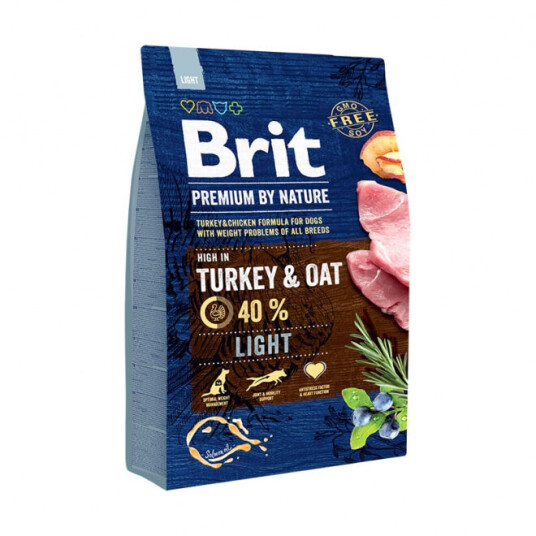 Brit Premium By Nature Hundefôr Light Kalkun & Havre 3 kg
