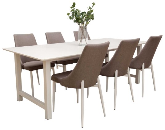 Venture Design Count & Leone spisegruppe Hvit/hvit 6 st stoler & bord 220 x 100 cm