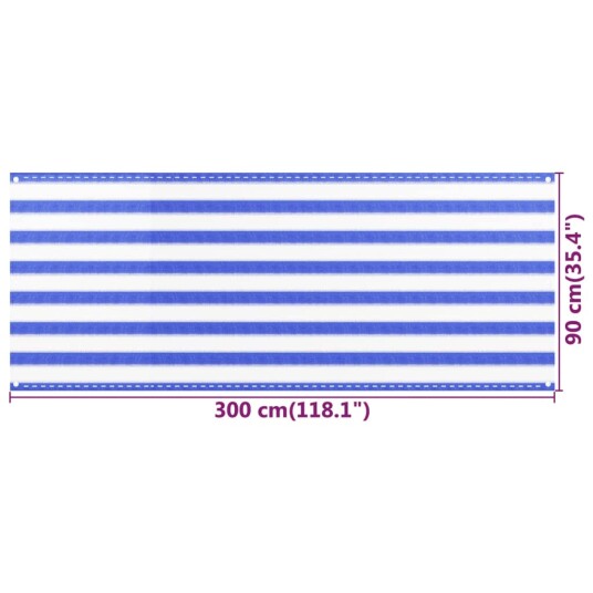 vidaXL Balkongskjerm blå og hvit 90x300 cm HDPE