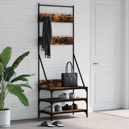 Klesstativ med skooppbevaring røkt eik 70x40x184 cm 8721012196261