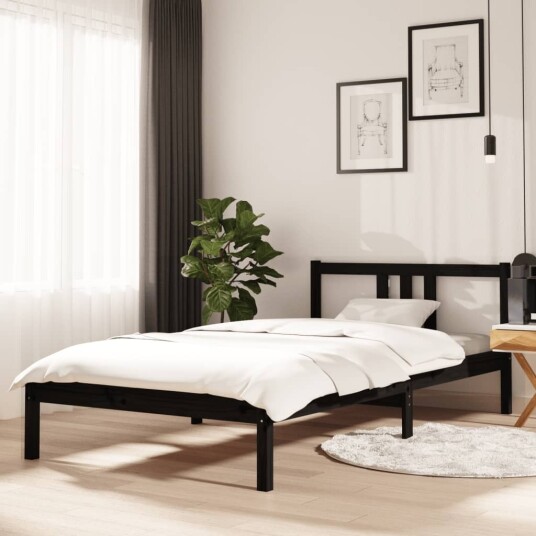 vidaXL Sengeramme svart heltre 100x200 cm