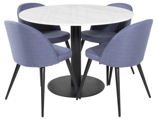 Venture Design Estelle & Velvet spisegruppe Hvit/blå 4 st stoler & bord 106 cm