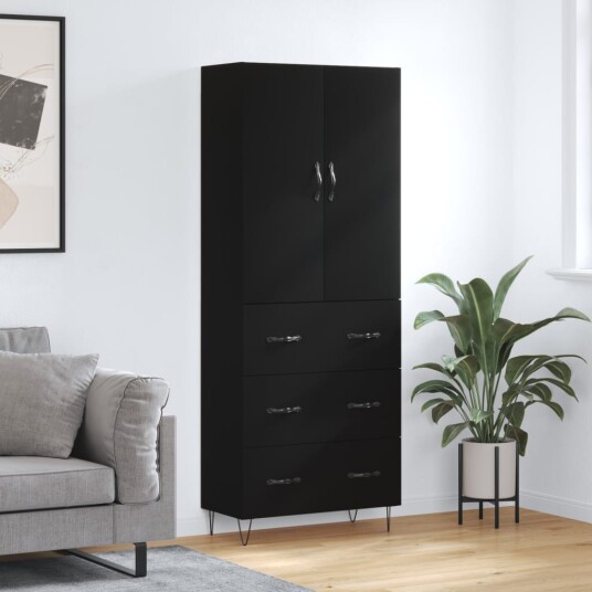 vidaXL Highboard svart 69,5x34x180 cm konstruert tre 8720845475048