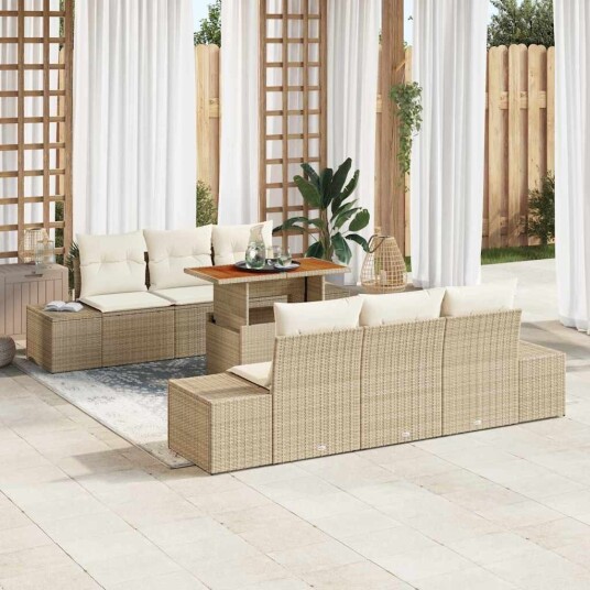 vidaXL Hagesofa Set 7 stk. Beige polyrotting