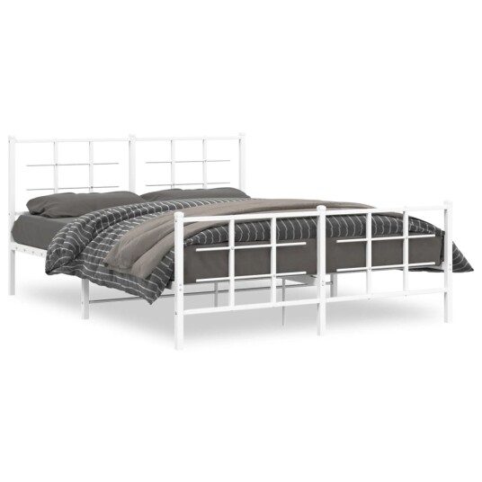 vidaXL Sengeramme i metall med hode- og fotgavl hvit 150x200 cm 8721012304291