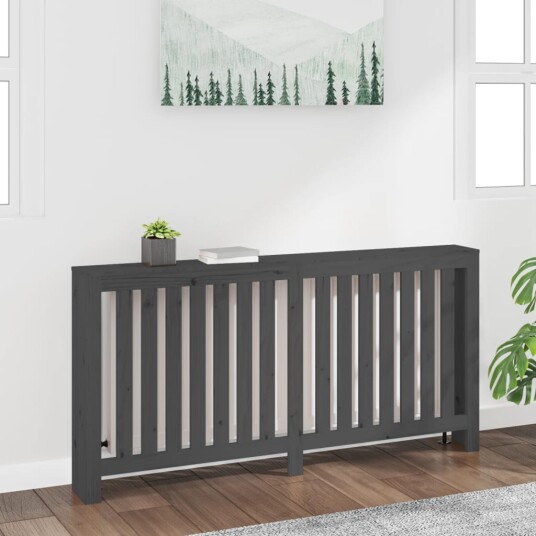Radiatordeksel grå 169x19x84 cm heltre furu Radiatordeksel grå 169x19x84 cm heltre furu