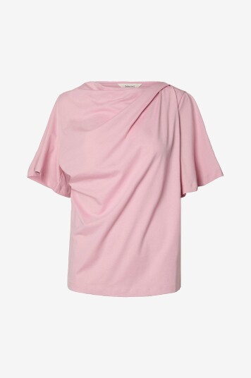 Selected Women   Topp slfOline Light SS Draped Neck Tee   Rosa