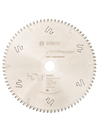 Bosch 254 mm Sirkelsagblad Top Precision 80 Tenner for Metall og Tre