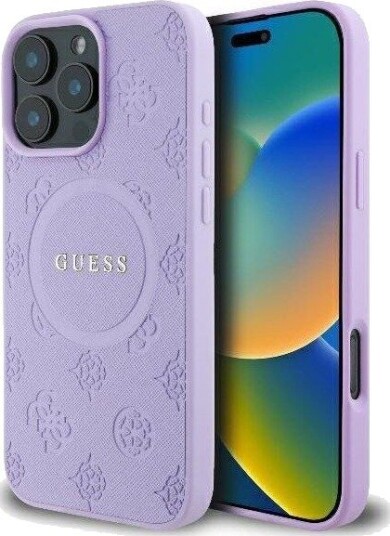GUESS Saffiano Peony Classic Logo MagSafe iPhone 16 Pro Max Case - Purple
