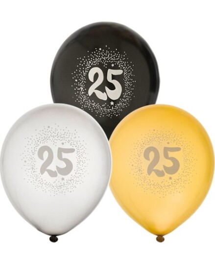 25 år 6 stk Svarte Sølvog Gullfarget Ballonger 30 cm 25 år 6 stk Svarte Sølvog Gullfarget Ballonger 30 cm