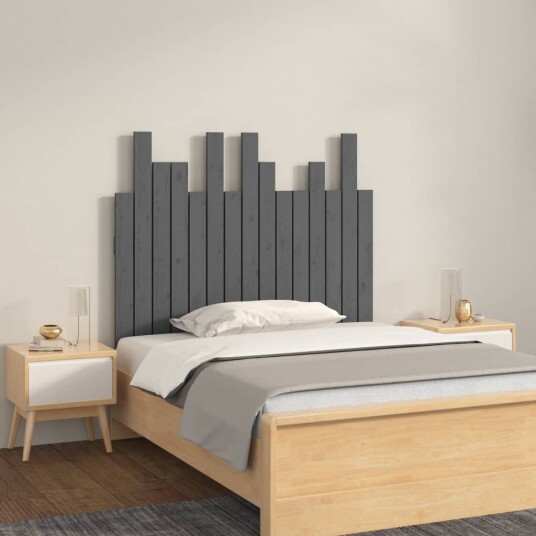 vidaXL Veggmontert hodegavl grå 95,5x3x80 cm heltre furu