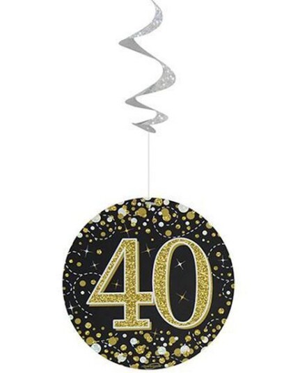 Amscan Amscan 12 stk 40 Års Bursdag Multifarget Hengende Swirls 670481