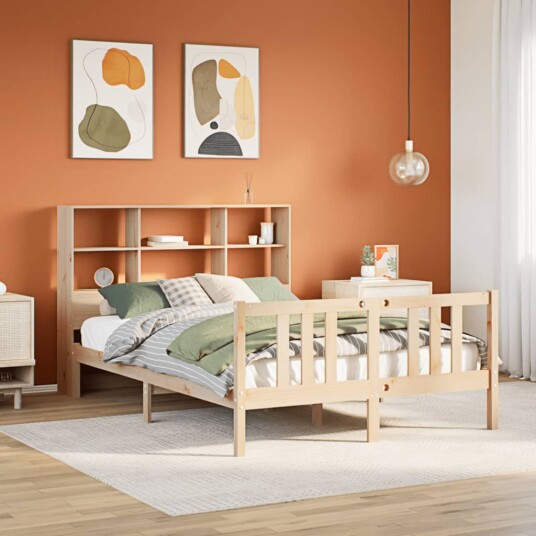Seng med bokhylle uten madrass 135x190 cm heltre furu