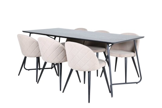 Venture Design Petra & Velvet spisegruppe Beige/svart 6 stoler & bord 190 x 90 cm