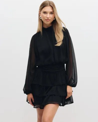 Vero Moda - Svart - Vmstella Ls Short Dress Wvn Pa